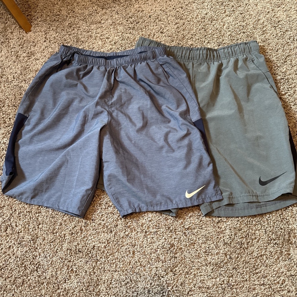 Nike Dri-Fit Lot Of 2 Men's Performance Shorts Workout Running Blue & Gray Med